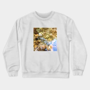 Reflection, lake, trees, pebbles, sparkle, shine, summer, river, aqua, water, spring, holiday, xmas, nature, adventure, rocks, sun, exotic, tropical, blue, turquoise, tan, tree Crewneck Sweatshirt